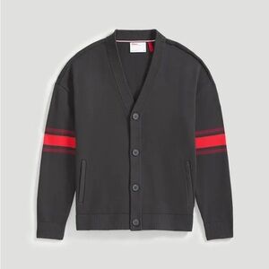 Wilson State Cardigan in Faded Black with Red Stripes/ M